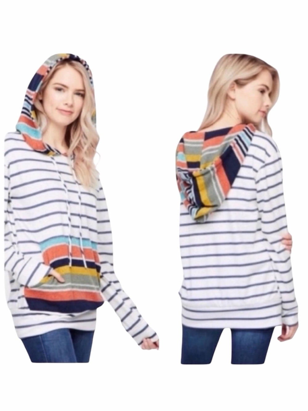12 PM BY MON AMI striped hoodie top L